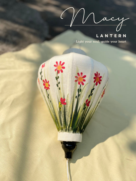 Hoi An Bamboo Lantern 35cm Hand Painted with Floral Patterns