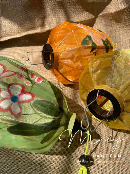 8pcs Hoi An Gauze Bamboo Lantern 35cm Hand Painting With Floral Patterns