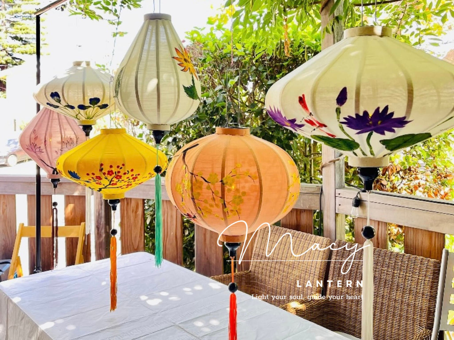 6pcs Hoi An Bamboo Lantern 47cm Hand Painting With Floral Patterns