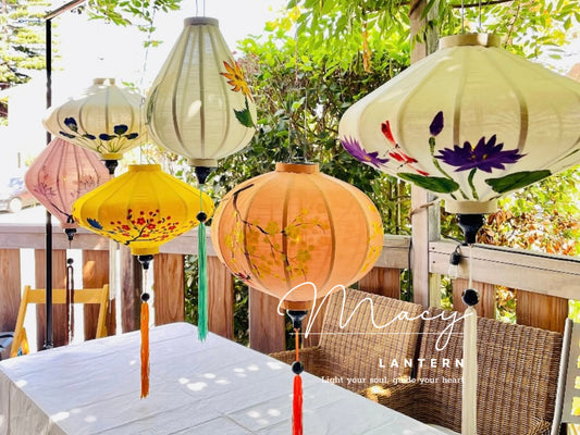 6pcs Hoi An Bamboo Lantern 47cm Hand Painting With Floral Patterns