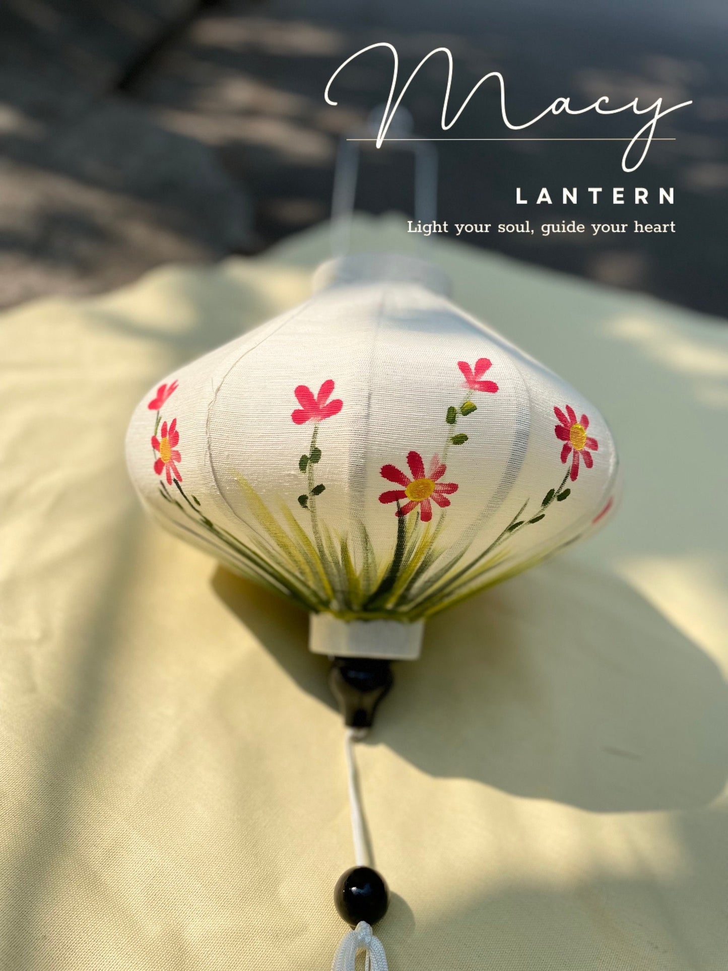 Hoi An Bamboo Lantern 35cm Hand Painted with Floral Patterns