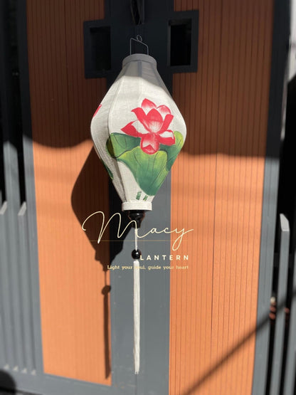 Hoi An Bamboo Lantern 35cm - Hand Painting With Lotus Pattern