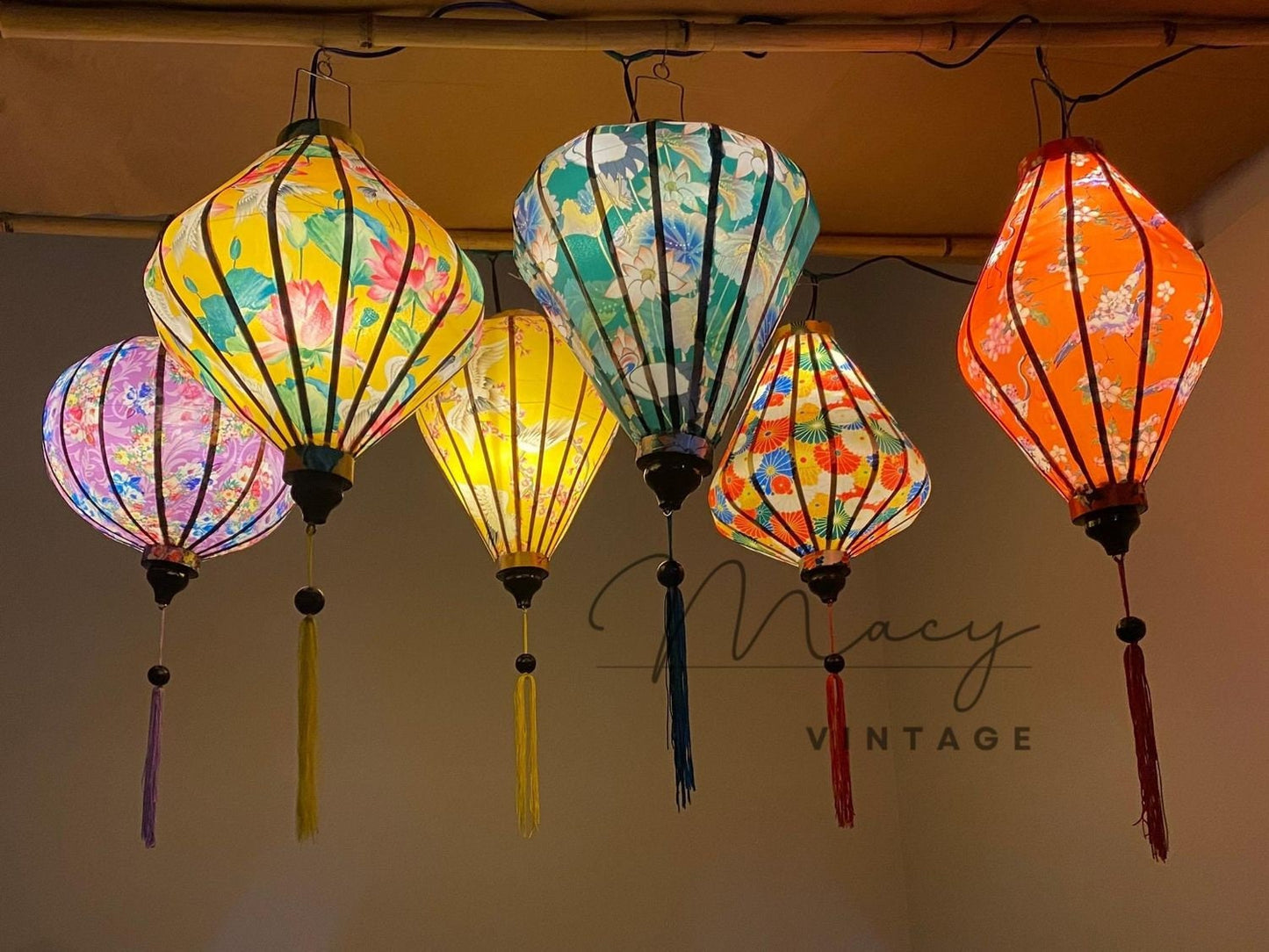 6 Pcs Hoi An Waterproof Lanterns 35cm Floral Pattern