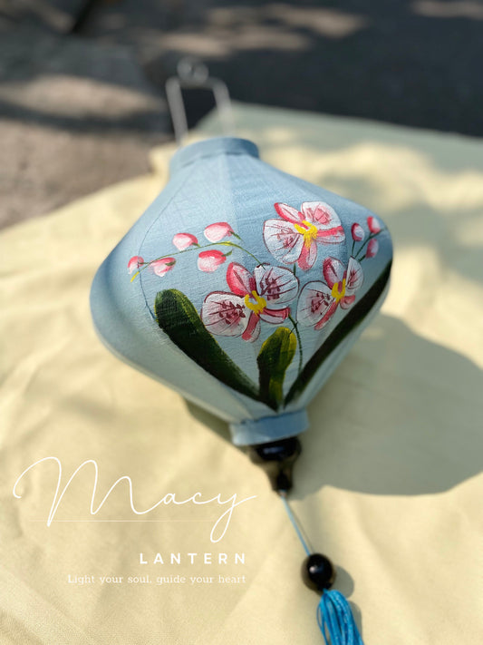 Hoi An Bamboo Lantern 35cm Hand Painting With Orchid Floral Patterns