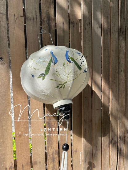 Hoi An Bamboo Lantern 47cm Hand Painting With Peacock Pattern