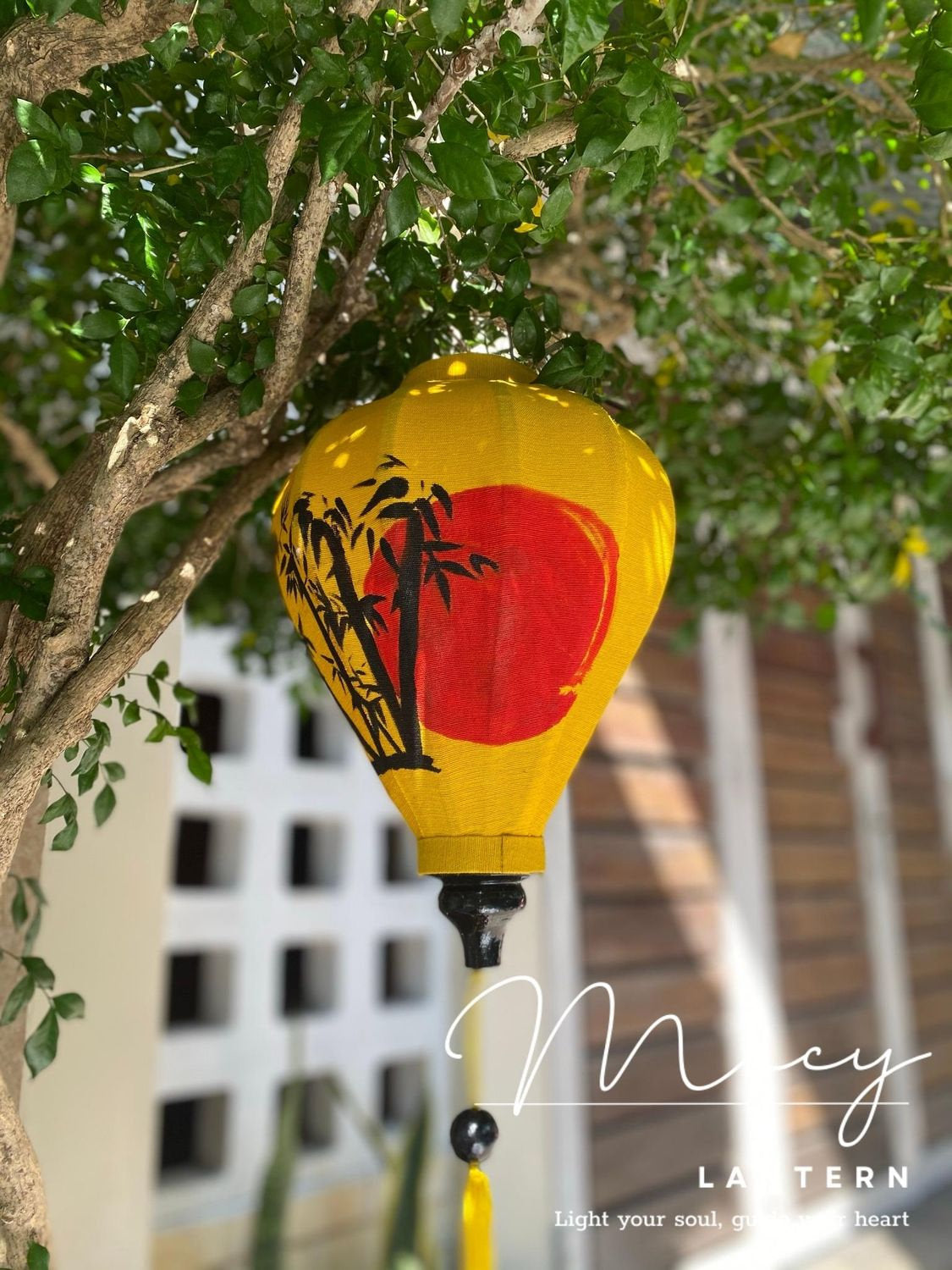 Hoi An Bamboo Lantern 35cm Hand Painted with Japanese Patterns