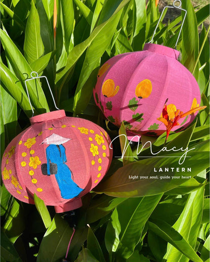 2pcs Hoi An Bamboo Lantern 35cm Hand Painting With Floral Patterns