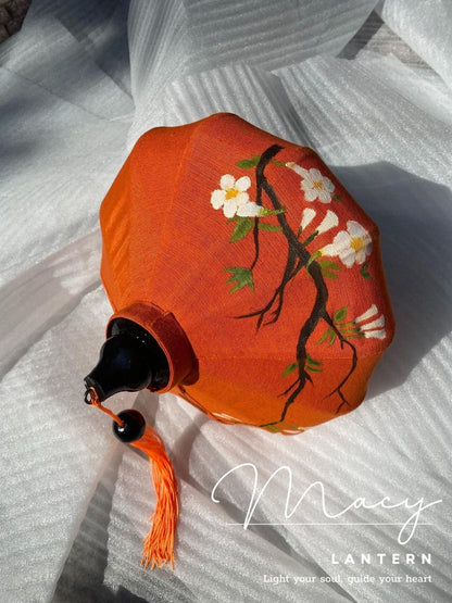Hoi An Bamboo Lantern 35cm Hand Painting With Floral Lily Patterns