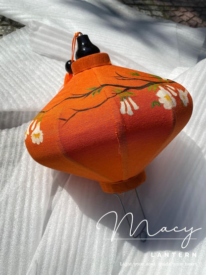 Hoi An Bamboo Lantern 35cm Hand Painting With Floral Lily Patterns
