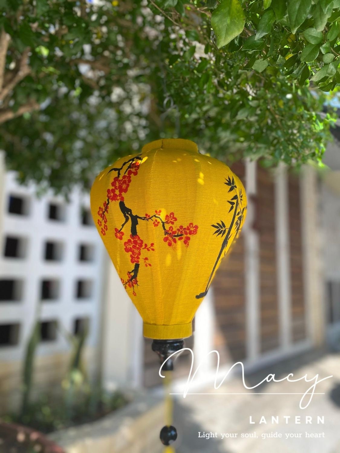 Hoi An Bamboo Lantern 35cm Hand Painted with Japanese Patterns