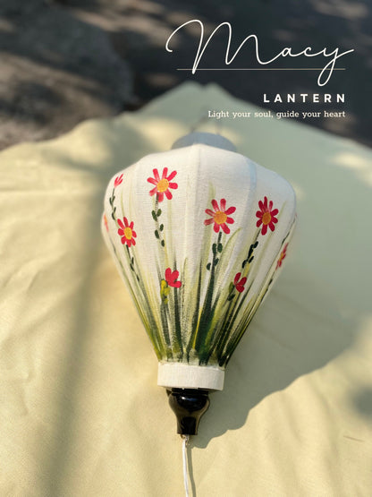 Hoi An Bamboo Lantern 35cm Hand Painted with Floral Patterns