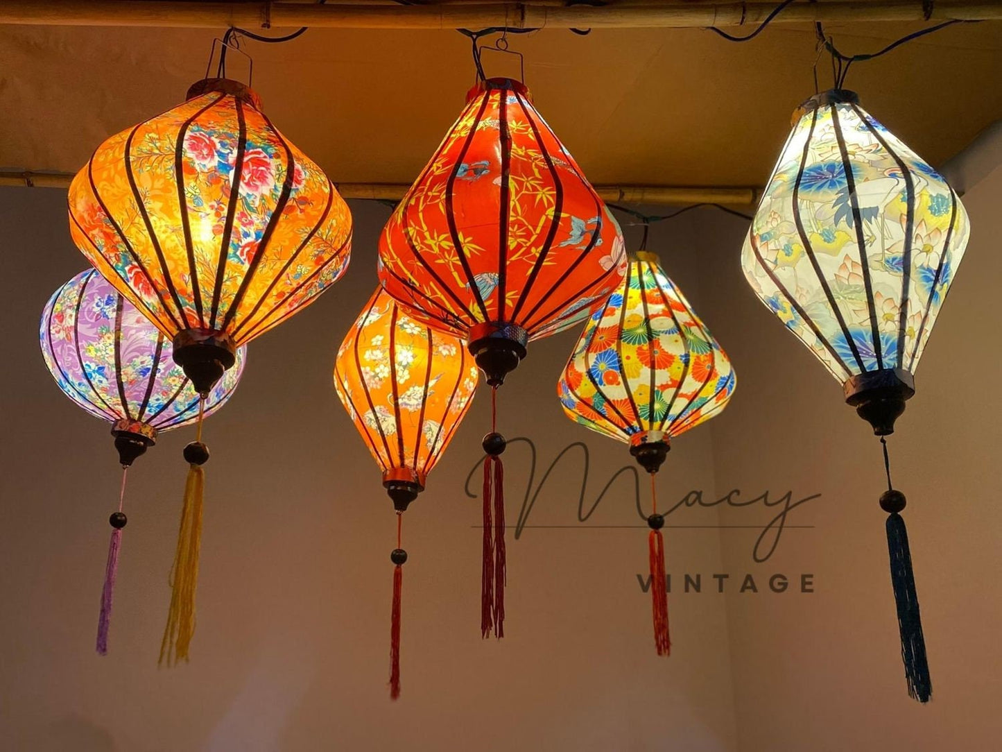 6 Pcs Hoi An Waterproof Lanterns 35cm Floral Pattern