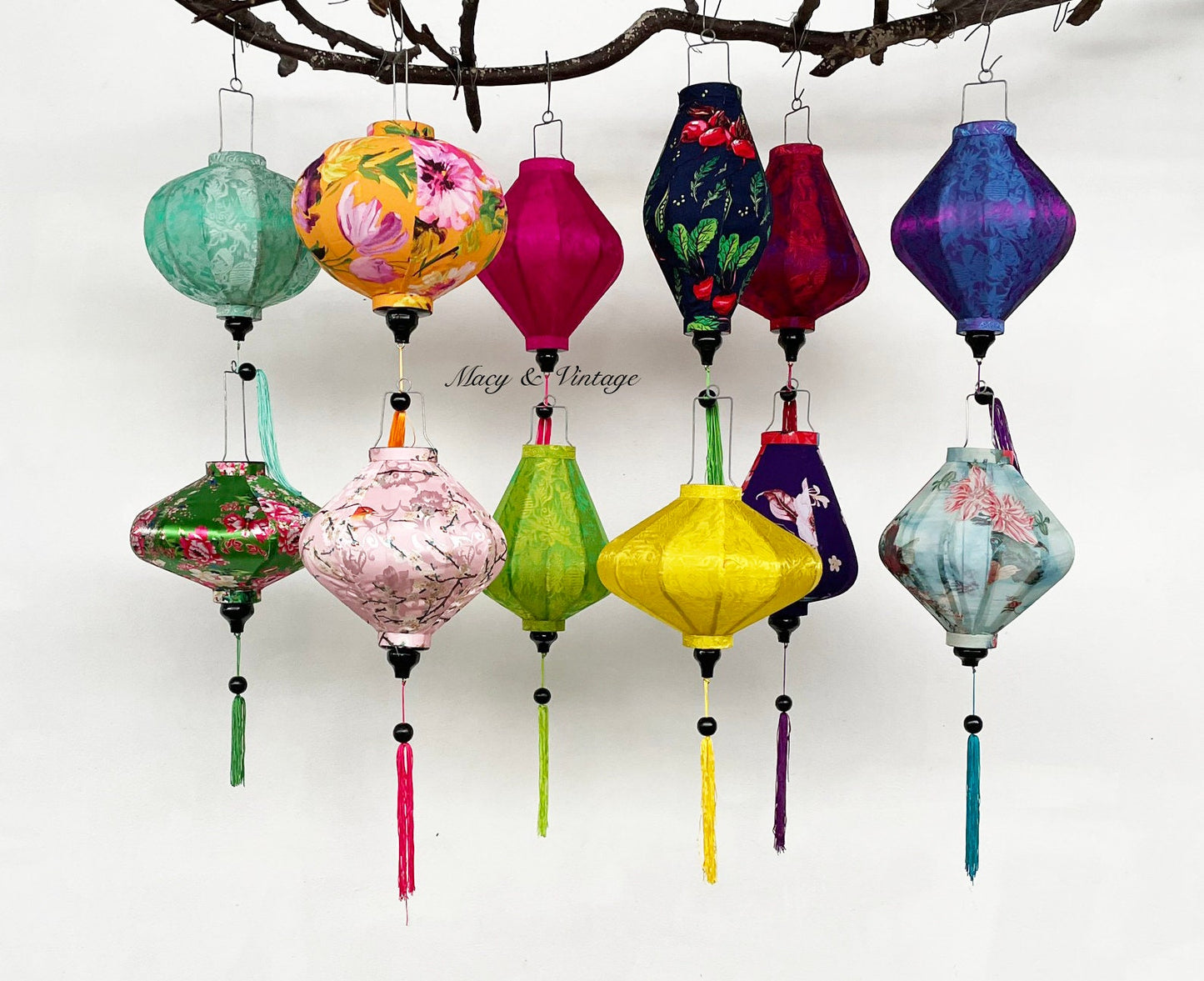 12 Pcs Hoi An Bamboo Lanterns 35cm Mixed Floral Set