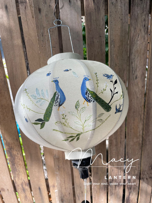 Hoi An Bamboo Lantern 47cm Hand Painting With Peacock Pattern
