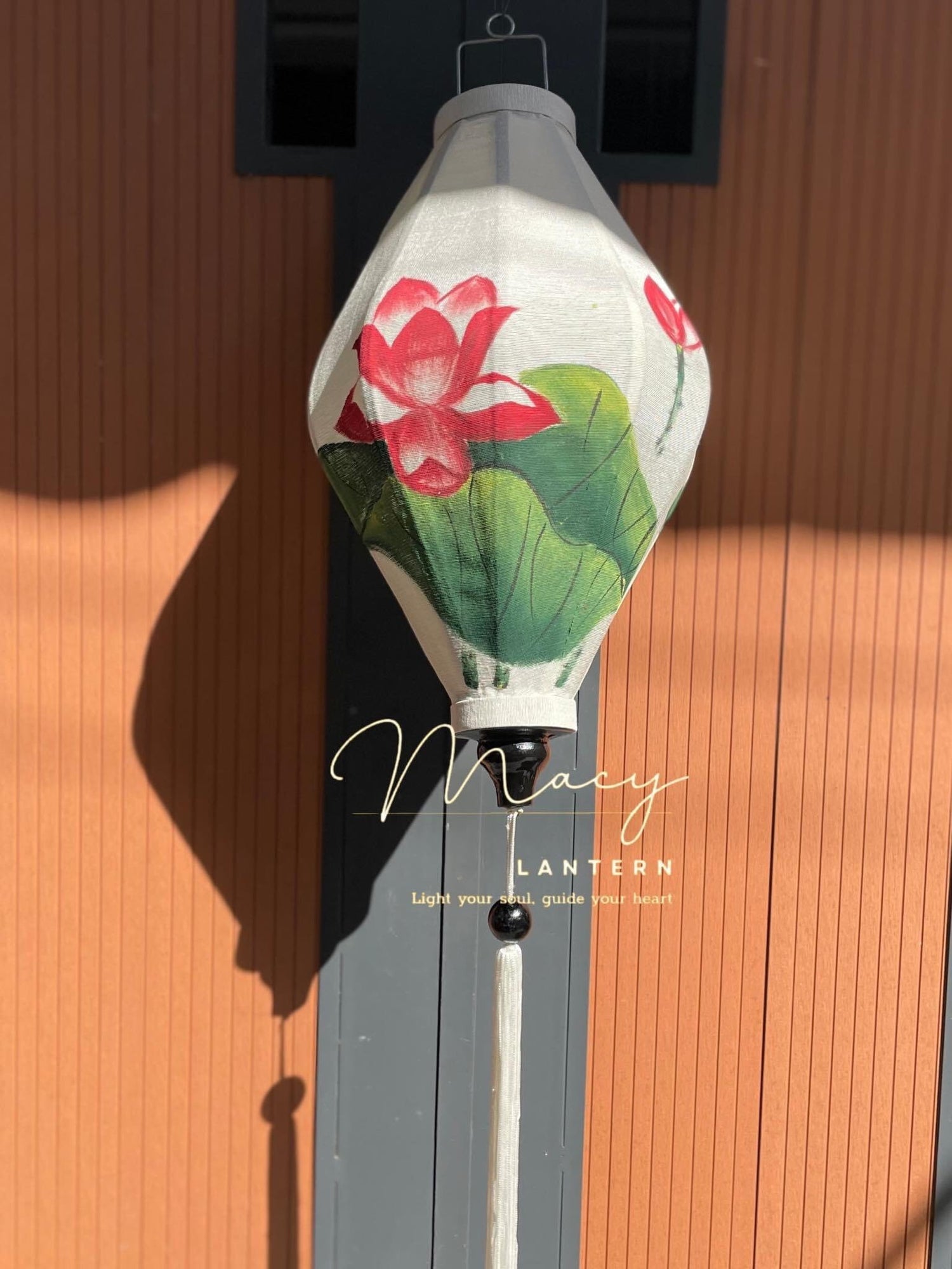 Hoi An Bamboo Lantern 35cm - Hand Painting With Lotus Pattern