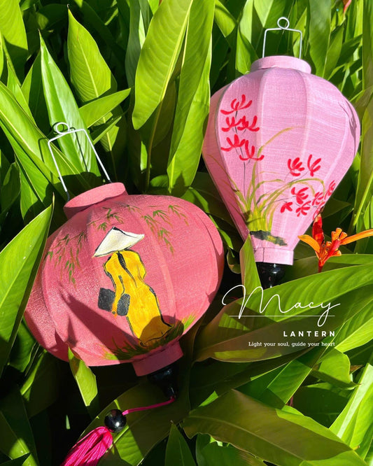 2pcs Hoi An Bamboo Lantern 35cm Hand Painting With Floral Patterns
