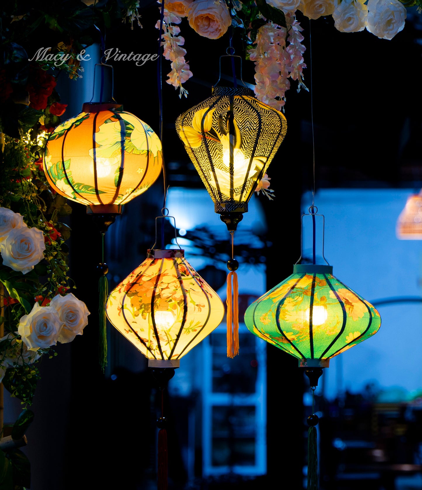 4 Pcs Hoi An Waterproof Lanterns 35cm Decorative Outdoor Lantern Set