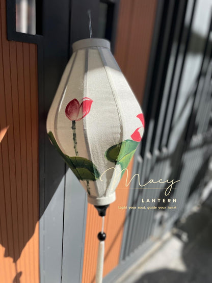 Hoi An Bamboo Lantern 35cm - Hand Painting With Lotus Pattern
