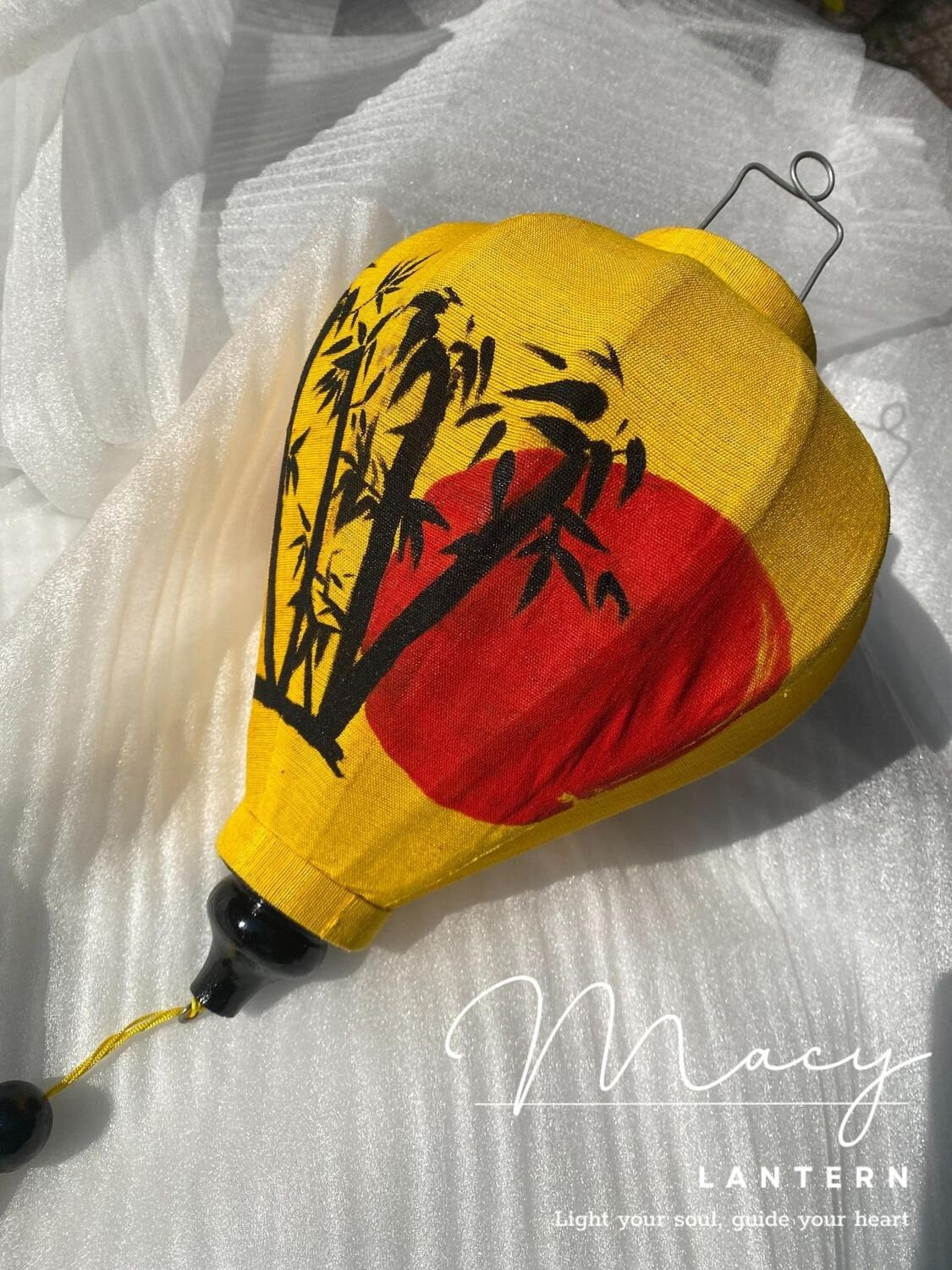 Hoi An Bamboo Lantern 35cm Hand Painted with Japanese Patterns