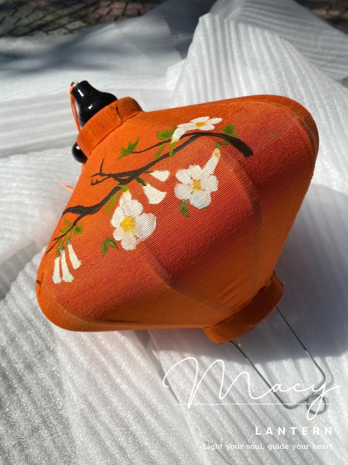 Hoi An Bamboo Lantern 35cm Hand Painting With Floral Lily Patterns