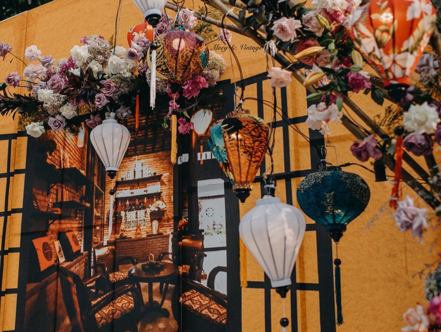 8 Pcs Hoi An Bamboo Silk Lanterns 35cm Mixed Colors Set