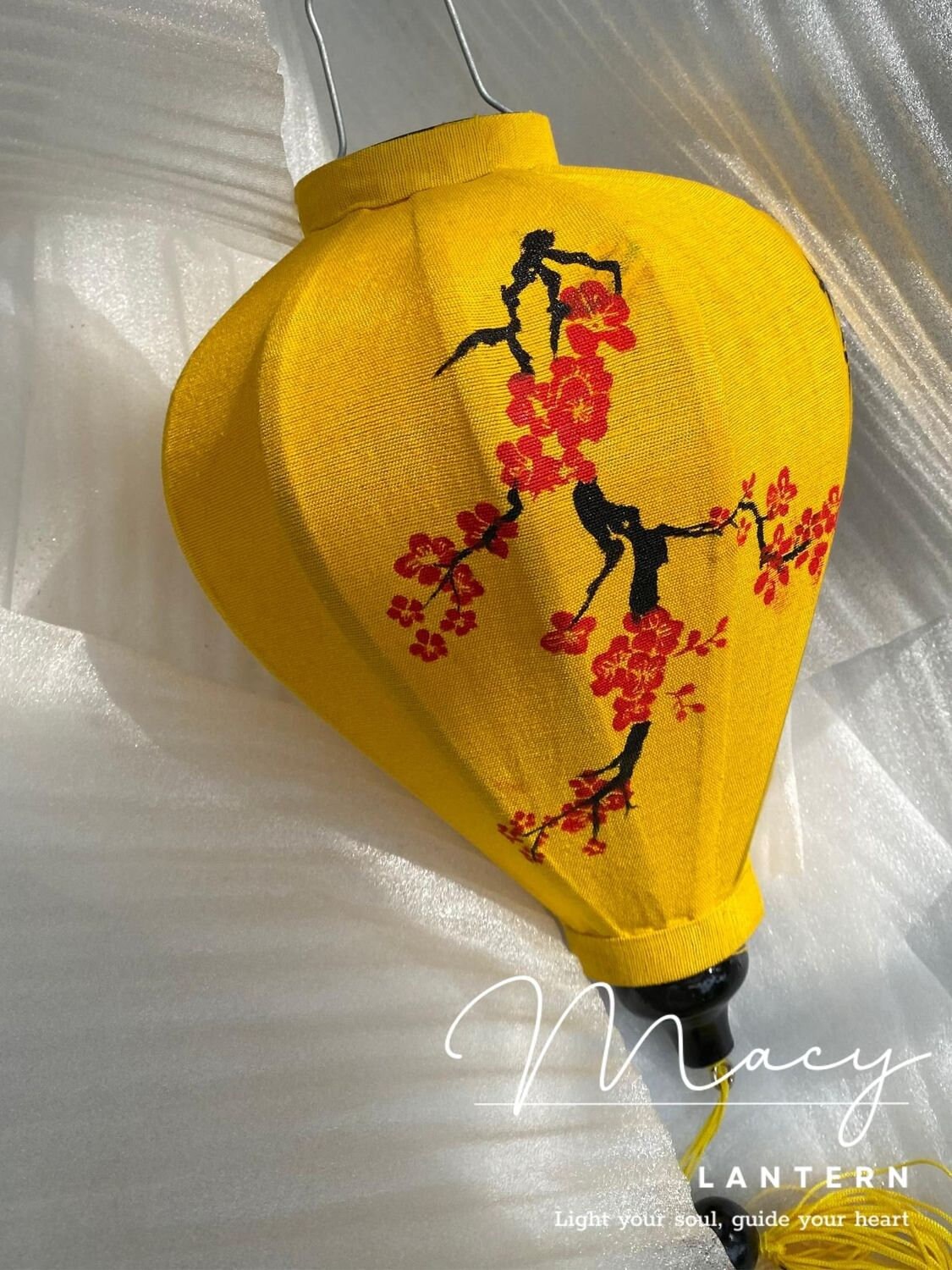 Hoi An Bamboo Lantern 35cm Hand Painted with Japanese Patterns