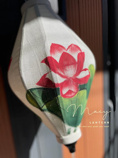 Hoi An Bamboo Lantern 35cm - Hand Painting With Lotus Pattern