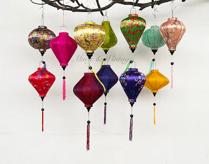 12 Pcs Hoi An Bamboo Lanterns 35cm Mixed Floral Set