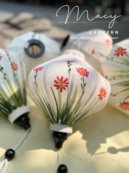 Hoi An Bamboo Lantern 35cm Hand Painted with Floral Patterns