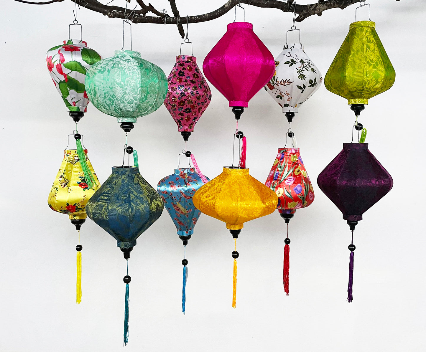 12 Pcs Hoi An Bamboo Lanterns 35cm Mixed Floral Set