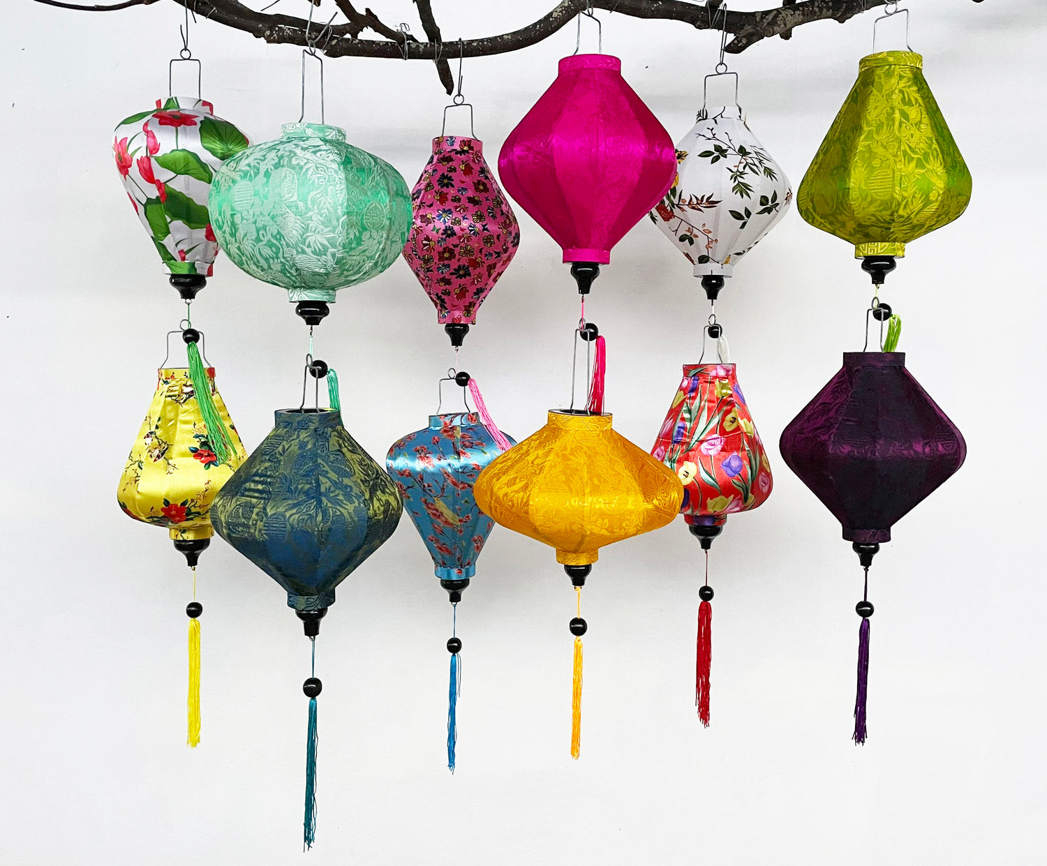 12 Pcs Hoi An Bamboo Lanterns 35cm Mixed Floral Set