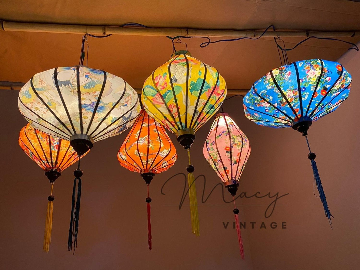 6 Pcs Hoi An Waterproof Lanterns 35cm Floral Pattern