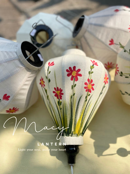 Hoi An Bamboo Lantern 35cm Hand Painted with Floral Patterns