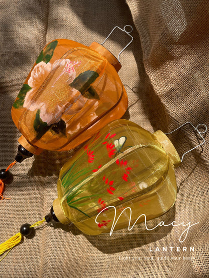 8pcs Hoi An Gauze Bamboo Lantern 35cm Hand Painting With Floral Patterns