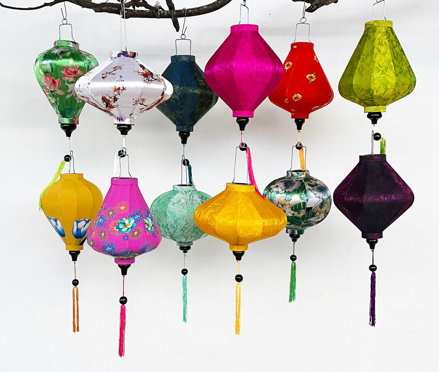 12 Pcs Hoi An Bamboo Lanterns 35cm Mixed Floral Set