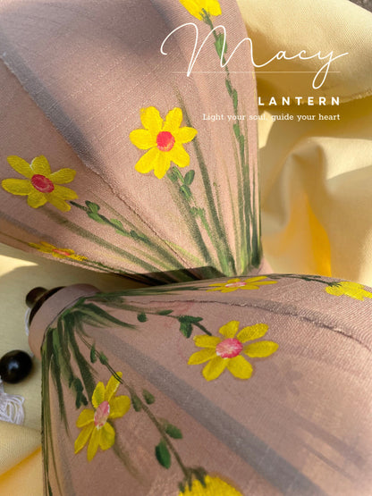 Hoi An Bamboo Lantern 35cm Hand Painting With Yellow Floral Patterns