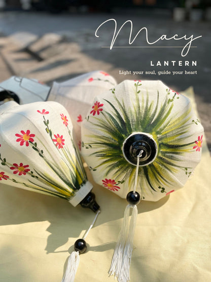 Hoi An Bamboo Lantern 35cm Hand Painted with Floral Patterns