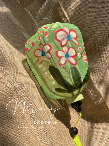 8pcs Hoi An Gauze Bamboo Lantern 35cm Hand Painting With Floral Patterns