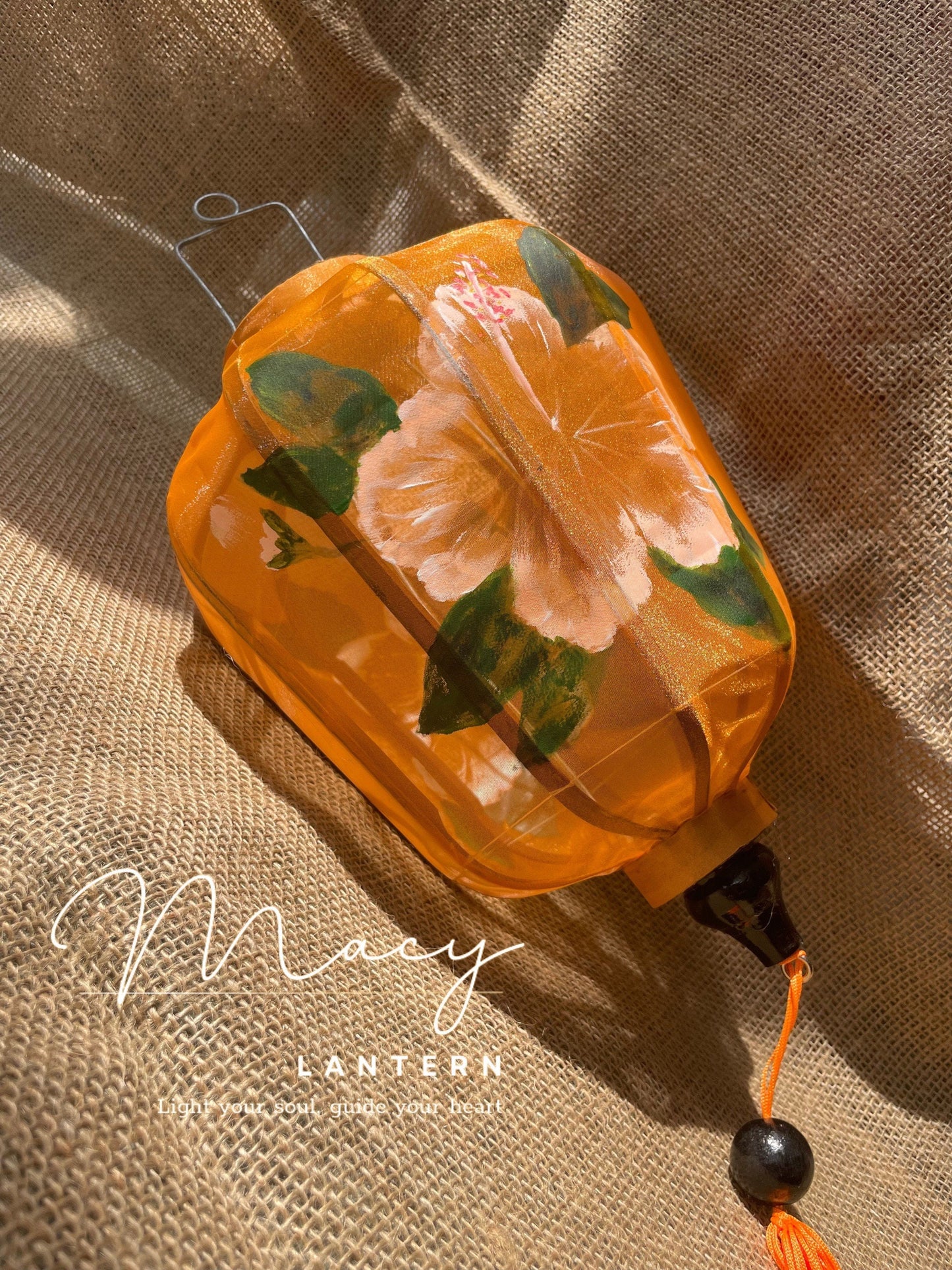 8pcs Hoi An Gauze Bamboo Lantern 35cm Hand Painting With Floral Patterns