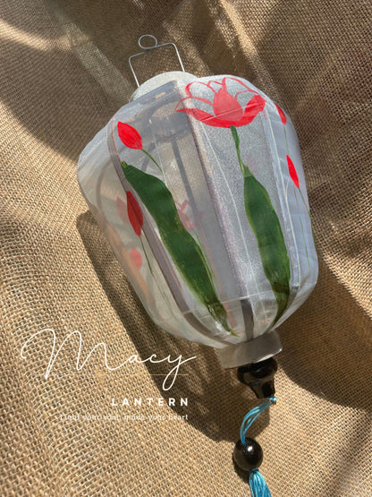 8pcs Hoi An Gauze Bamboo Lantern 35cm Hand Painting With Floral Patterns